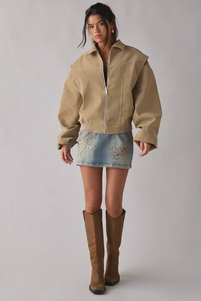 Lioness Vista Faux Suede Oversized Bomber Jacket
