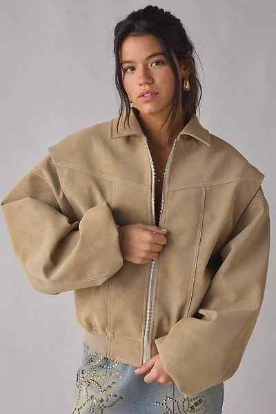 Lioness Vista Faux Suede Oversized Bomber Jacket