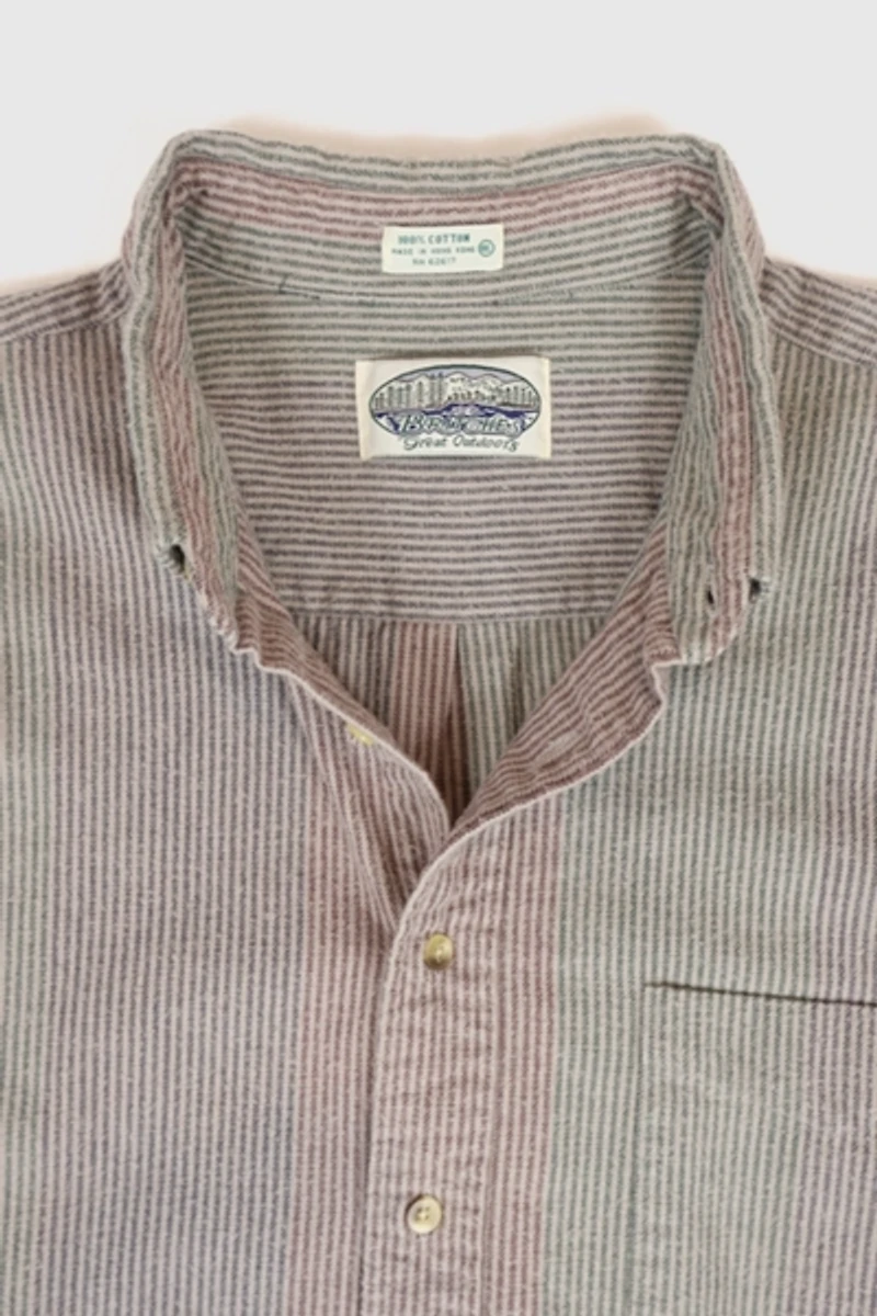 Vintage Striped Flannel Button-Down Shirt