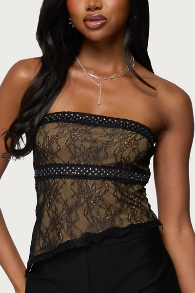Edikted Fia Rhinestone Strapless Lace Top