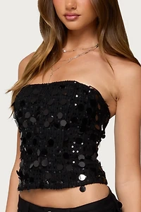 Edikted Alenna Sequin Denim Strapless Corset