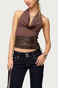 Edikted Buckle Cowl Neck Backless Top