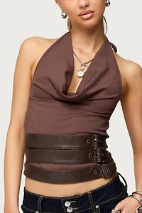 Edikted Buckle Cowl Neck Backless Top
