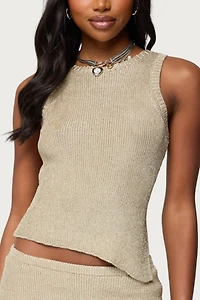Edikted Goldy Asymmetric Metallic Knit Top