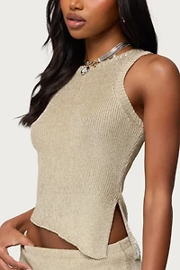 Edikted Goldy Asymmetric Metallic Knit Top