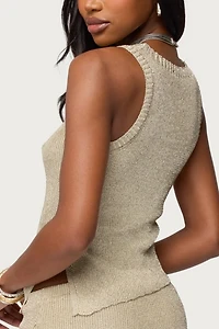 Edikted Goldy Asymmetric Metallic Knit Top