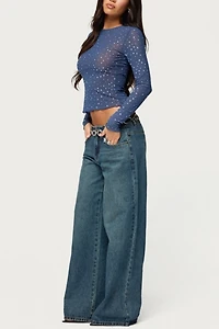 Edikted Anari Rhinestone Mesh Top