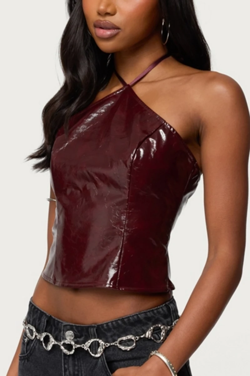 Edikted Hailie Faux Leather Halter Top