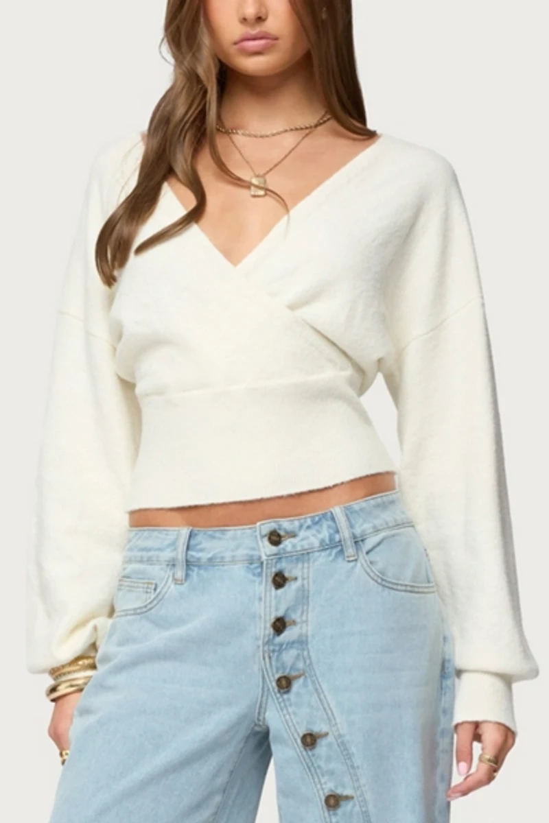 Edikted Lillia V Neck Wrap Sweater