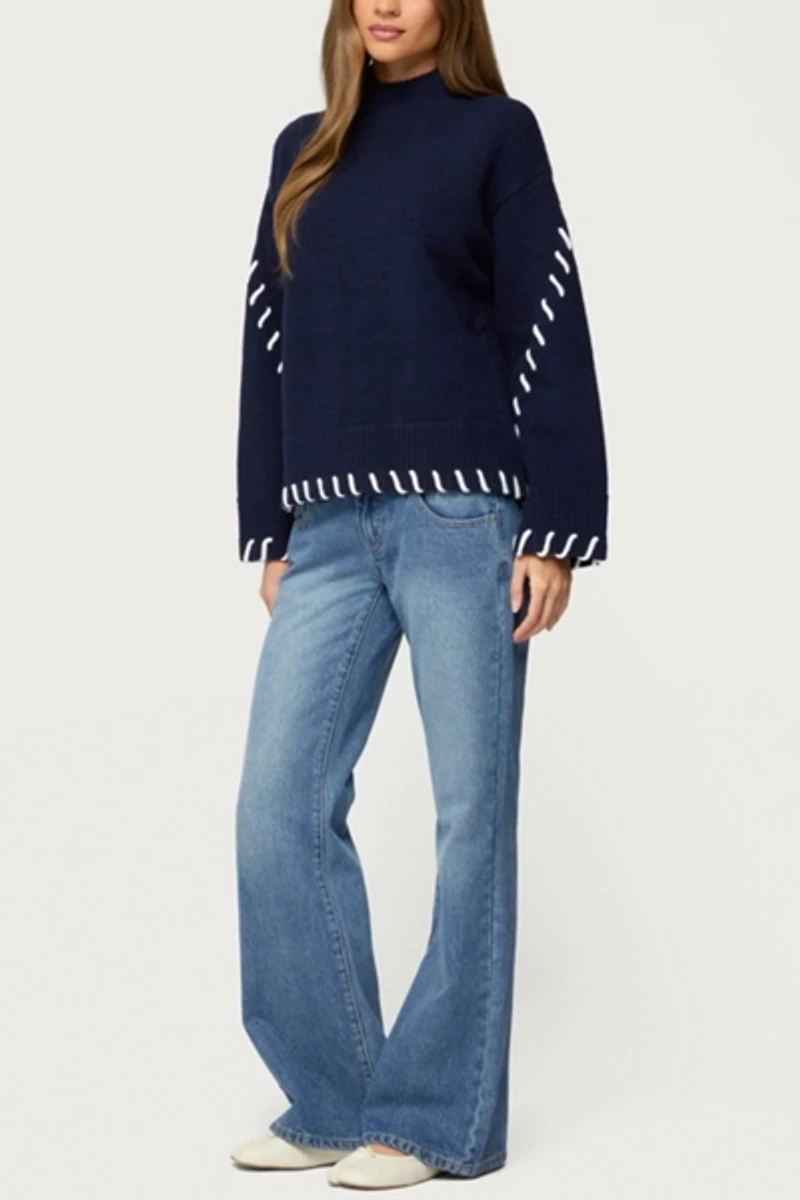 Edikted Indah Contrast Stitch Oversized Sweater
