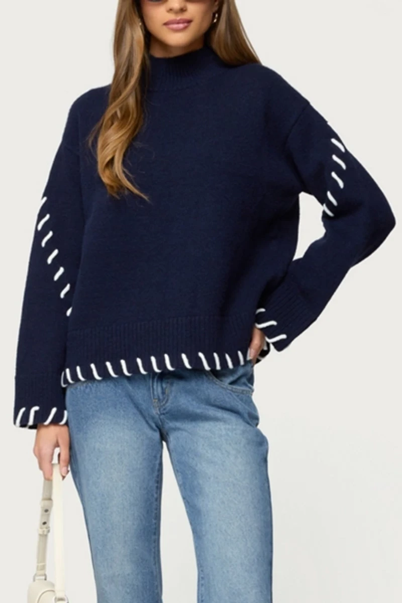 Edikted Indah Contrast Stitch Oversized Sweater