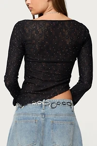 Edikted Mare Asymmetric Gem Sheer Lace Top