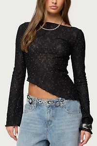 Edikted Mare Asymmetric Gem Sheer Lace Top