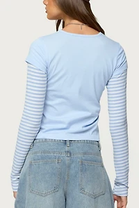 Edikted Stripey Layered Long Sleeve T Shirt