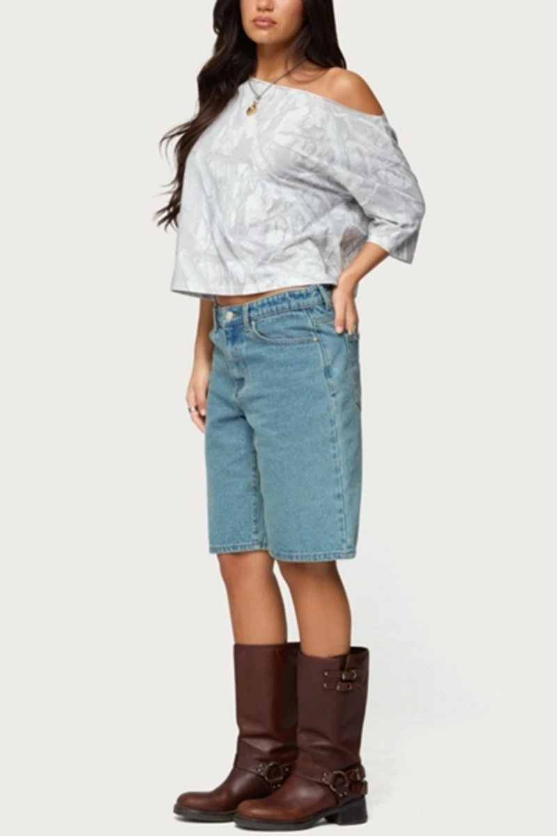 Edikted Davida Off Shoulder Camo Top