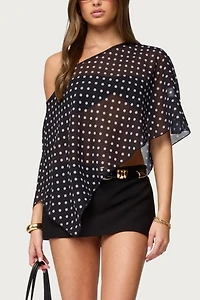 Edikted Sheer Chiffon Asymmetric Polka Dot Poncho