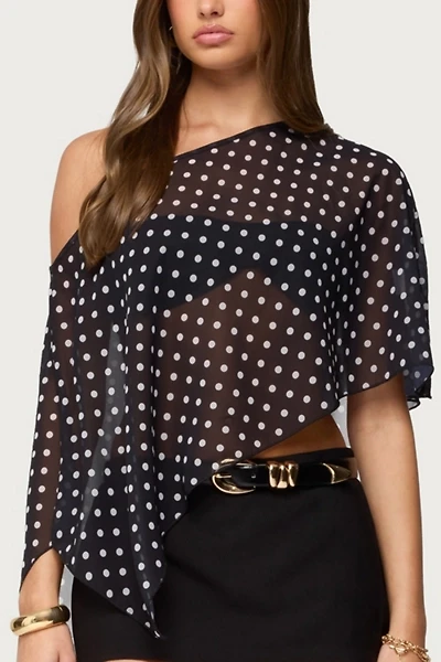 Edikted Sheer Chiffon Asymmetric Polka Dot Poncho