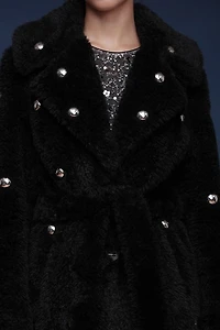 Avec Les Filles Studded Faux Fur Wrap Coat