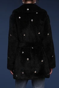 Avec Les Filles Studded Faux Fur Wrap Coat