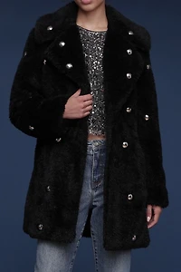 Avec Les Filles Studded Faux Fur Wrap Coat