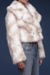 Avec Les Filles Faux Fur Collared Cropped Coat