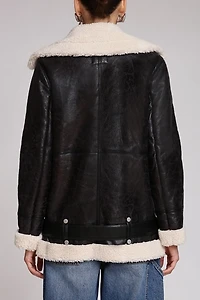 Avec Les Filles Faux Leather & Shearling Biker Coat
