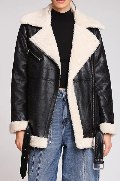 Avec Les Filles Faux Leather & Shearling Biker Coat