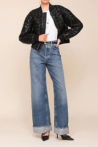 Avec Les Filles Woven Faux-Ever Leather™ Bomber Jacket