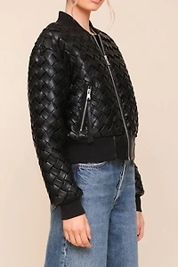 Avec Les Filles Woven Faux-Ever Leather™ Bomber Jacket