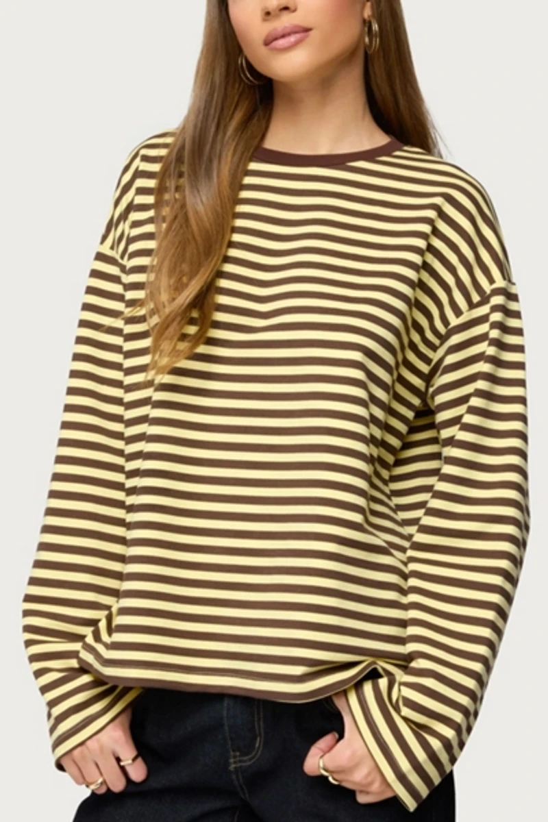 Edikted Jodie Oversized Striped Long Sleeve Top
