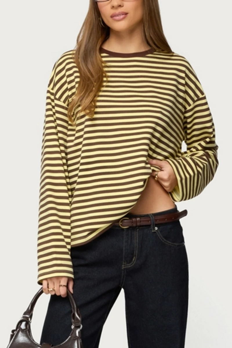 Edikted Jodie Oversized Striped Long Sleeve Top