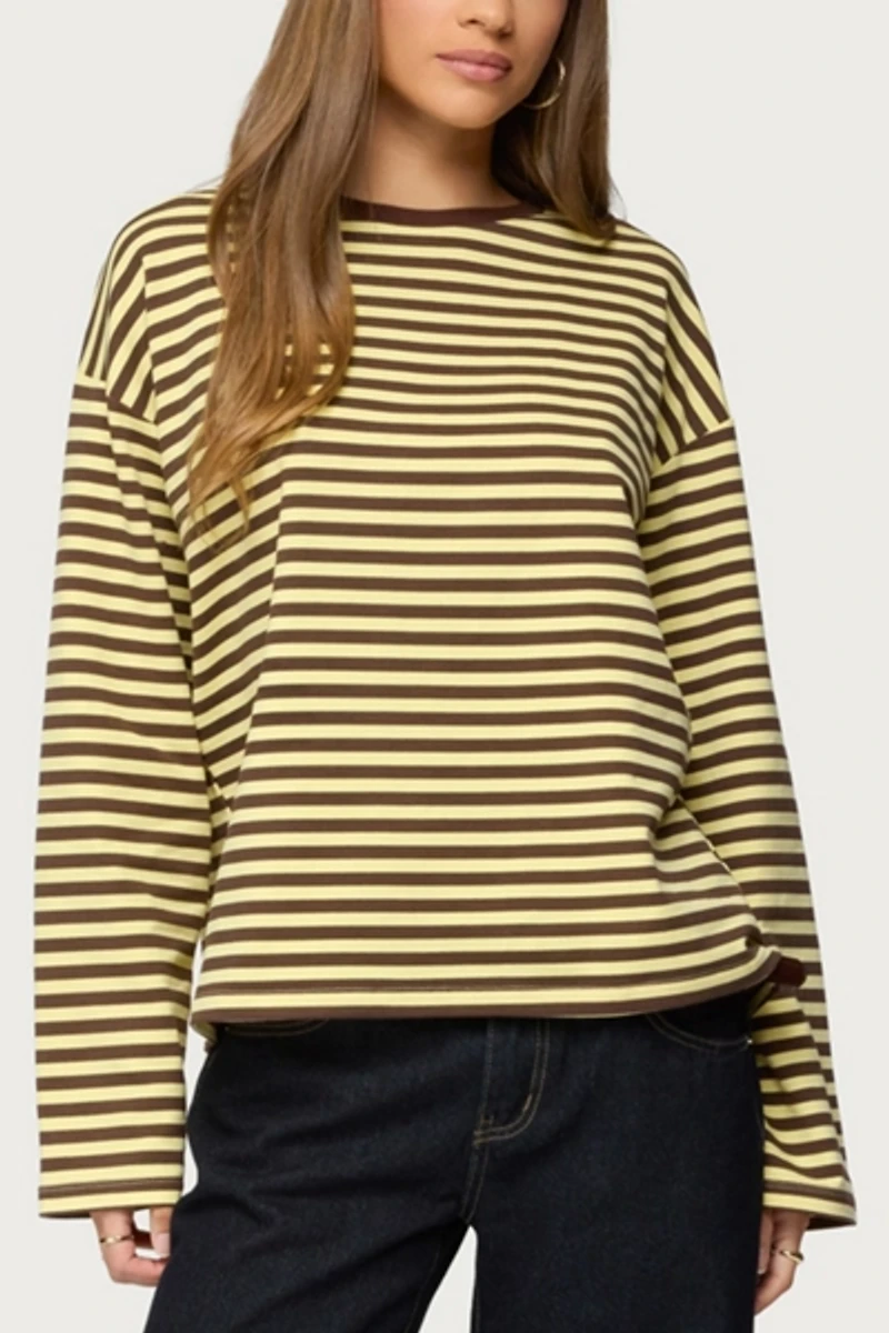 Edikted Jodie Oversized Striped Long Sleeve Top