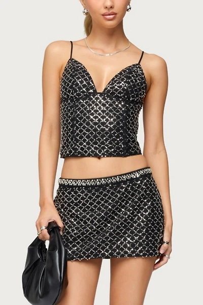 Edikted Jenny Beaded Mesh Boned Top
