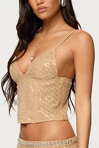 Edikted Jenny Beaded Mesh Boned Top