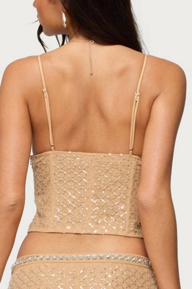 Edikted Jenny Beaded Mesh Boned Top