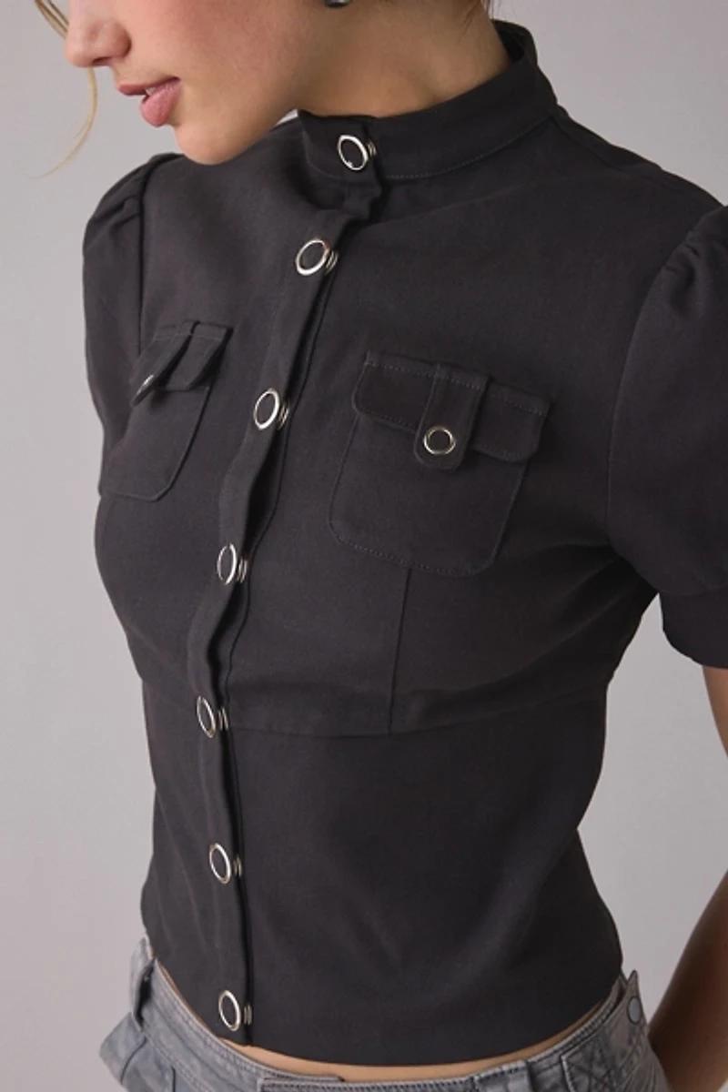 Motel Renia Short Sleeve Military Top