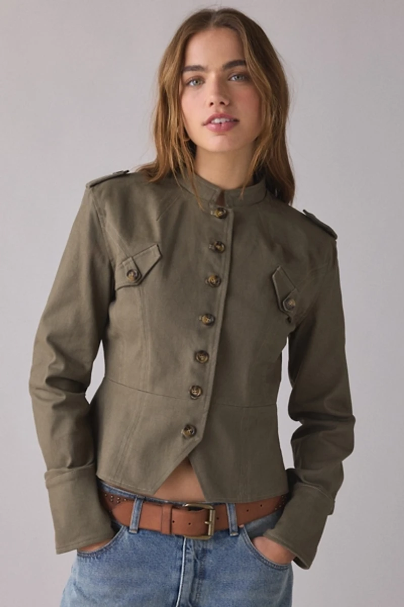Motel Diranda Cropped Khaki Military Jacket