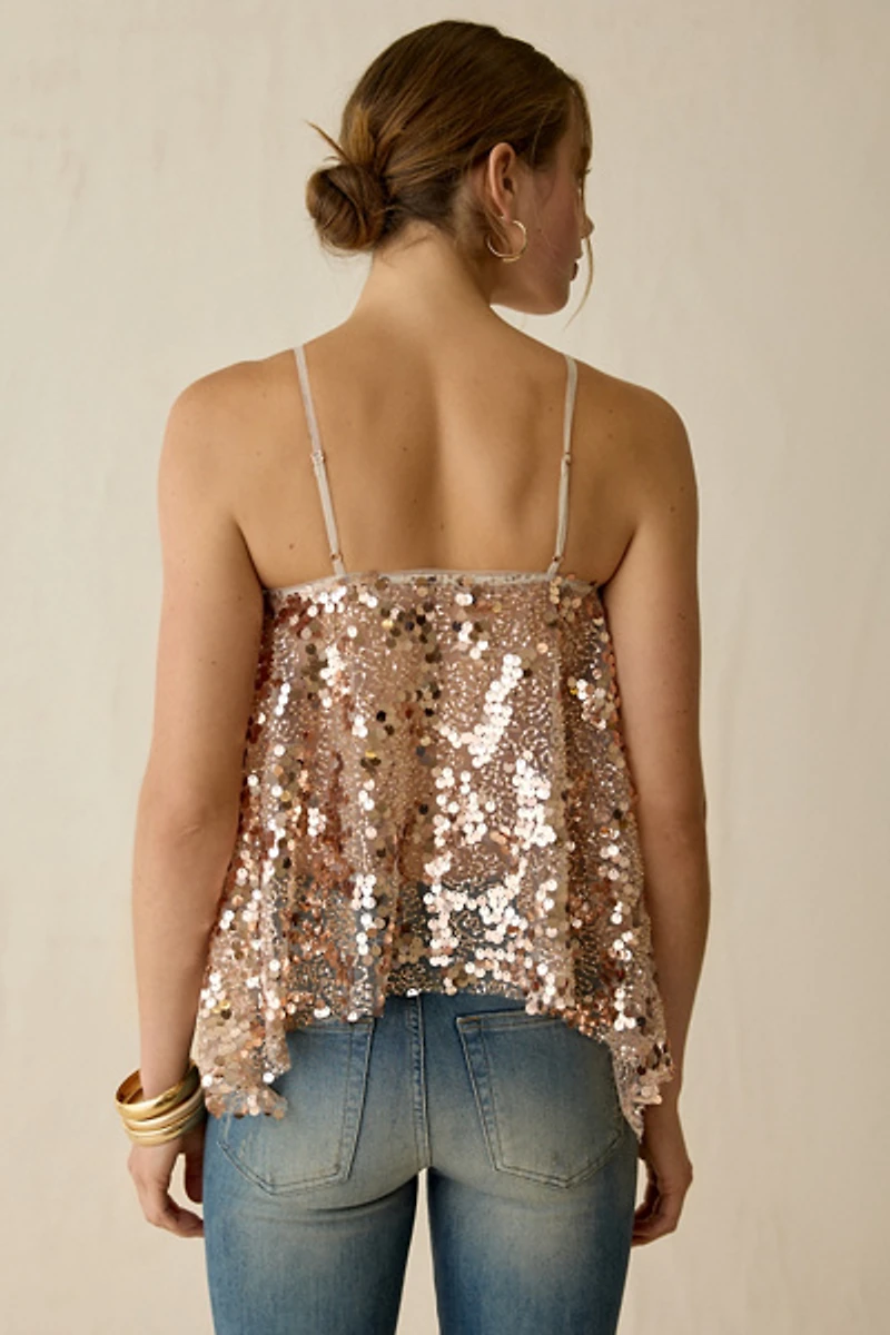 UO Rue Sheer Mesh Sequin Beaded Tank Top