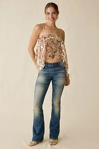UO Rue Sheer Mesh Sequin Beaded Tank Top
