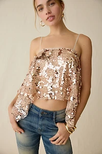 UO Rue Sheer Mesh Sequin Beaded Tank Top