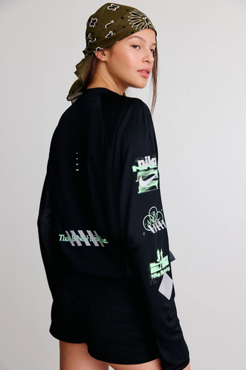 Nike Swift Jersey Graphic Long Sleeve V-Neck Running Top