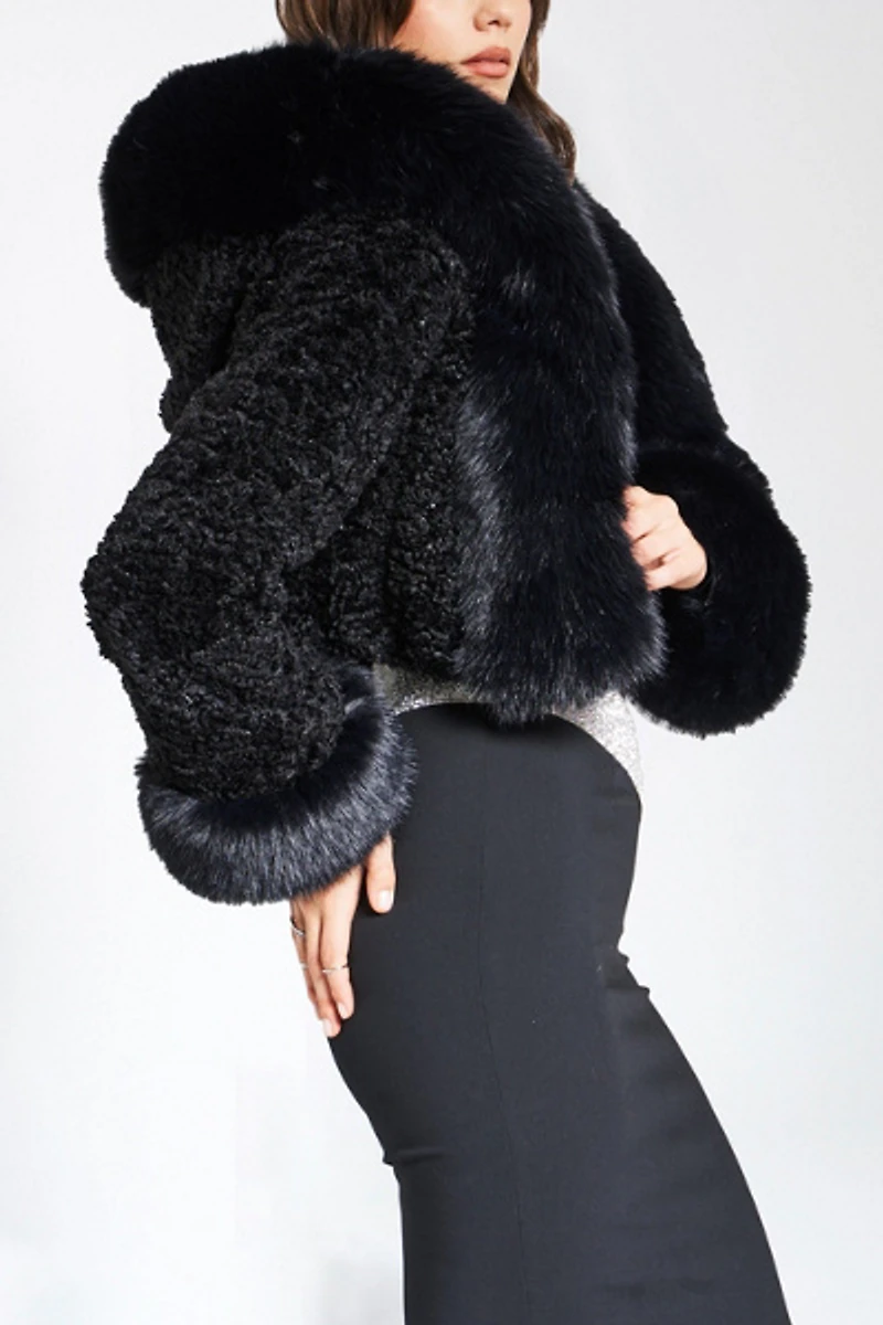 Miss Circle Kali Cropped Faux Fur Hooded Jacket