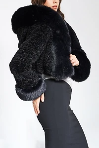 Miss Circle Kali Cropped Faux Fur Hooded Jacket