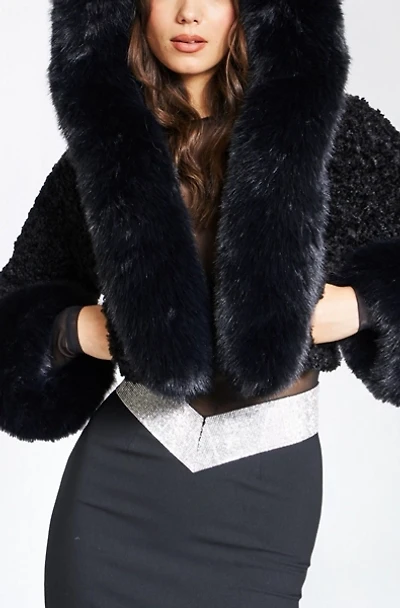 Miss Circle Kali Cropped Faux Fur Hooded Jacket