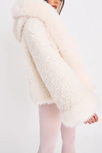 Miss Circle Jumbo Kali Vegan Shearling Hooded Faux Fur Coat