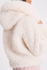 Miss Circle Jumbo Kali Vegan Shearling Hooded Faux Fur Coat