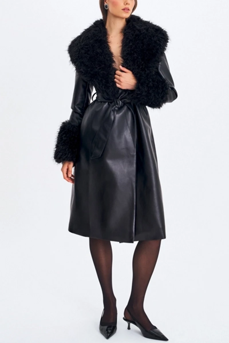 Miss Circle Zariah Faux Fur Trimmed Leather Coat