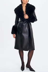Miss Circle Zariah Faux Fur Trimmed Leather Coat