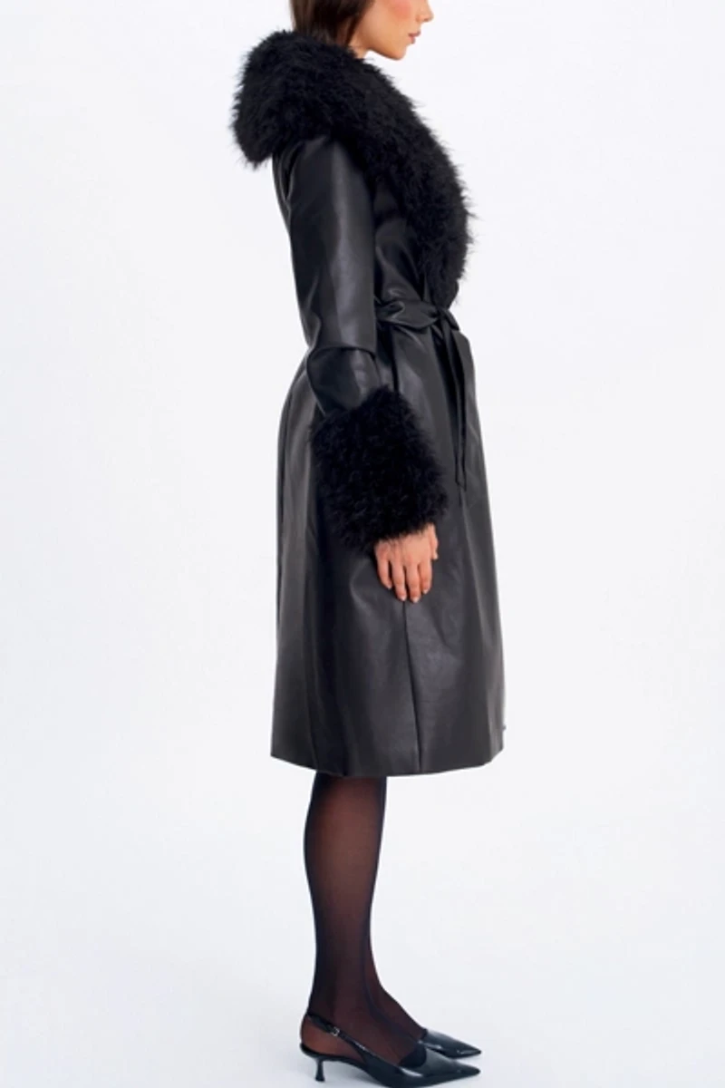 Miss Circle Zariah Faux Fur Trimmed Leather Coat