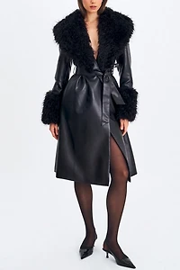 Miss Circle Zariah Faux Fur Trimmed Leather Coat